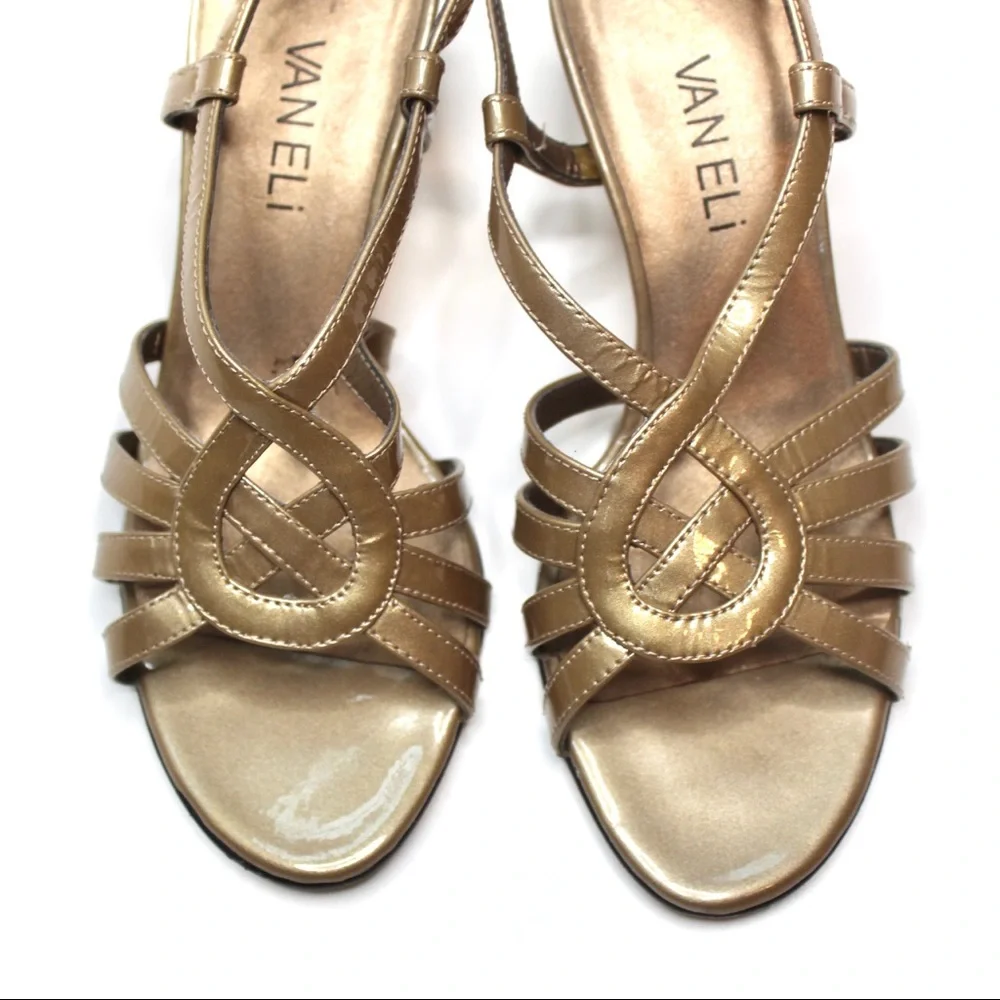 Vaneli | Gold Strapy Kitten Heels